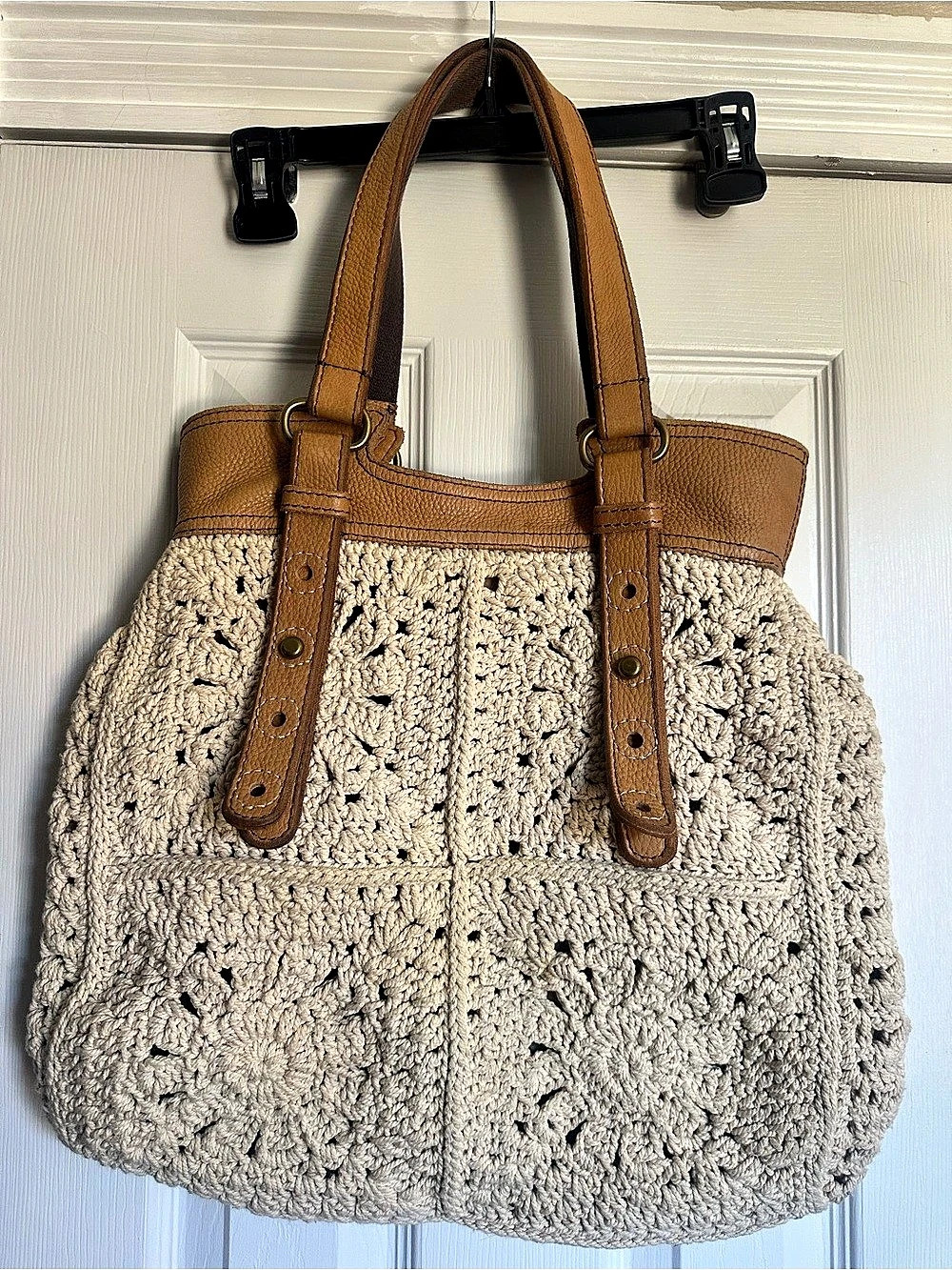 Lucky Brand Crochet Tote Bag in Beige & Brown